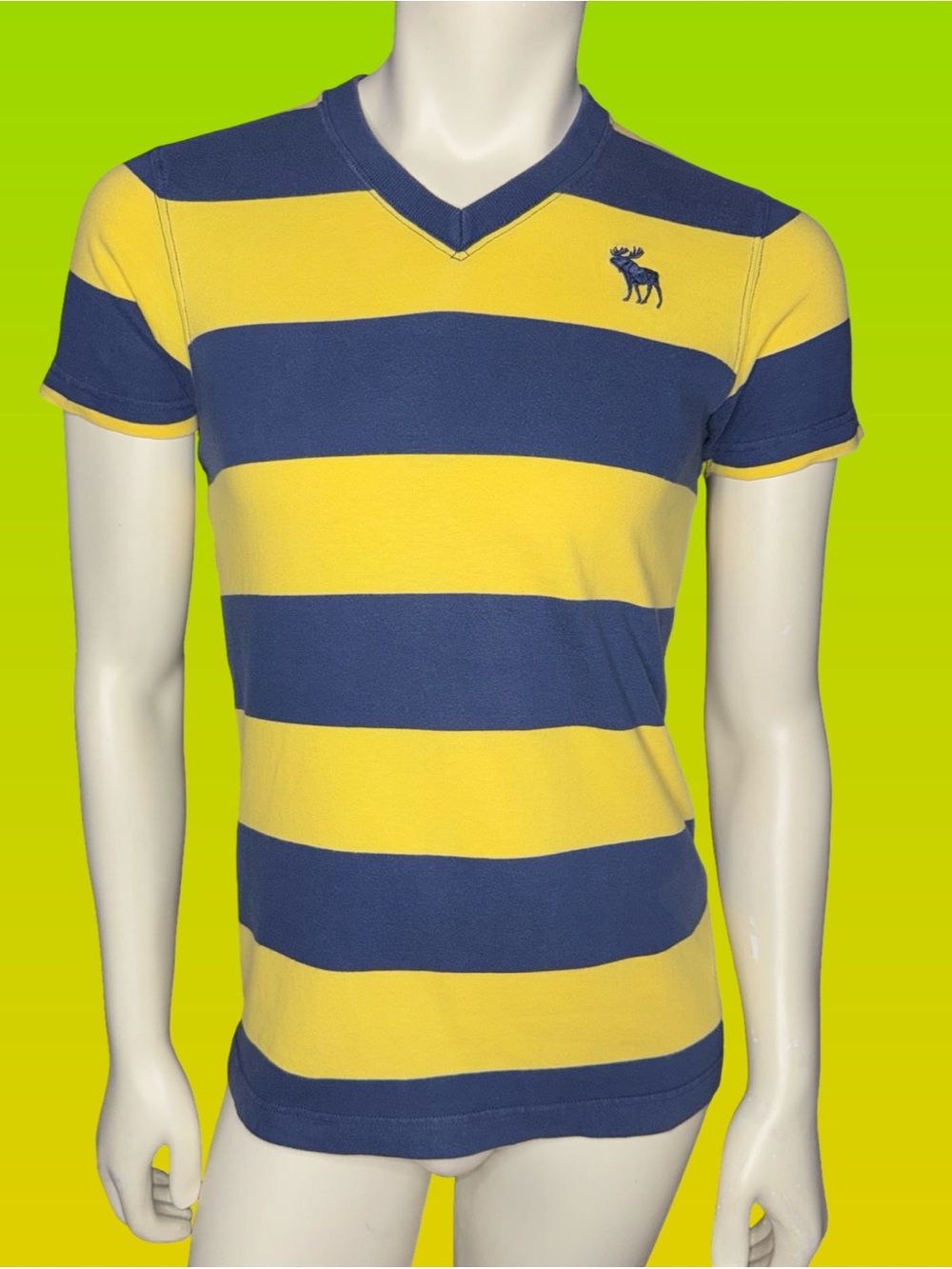Abercrombie & Fitch Vintage Y2K Men's V-Neck Rugby Stripe Polo in Blue & Yellow